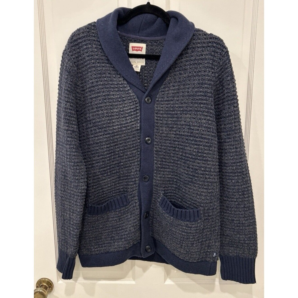 Levi's Women's Medium Wool Blend Knit Blue Preppy Long Sleeve Button Up Sweater‎